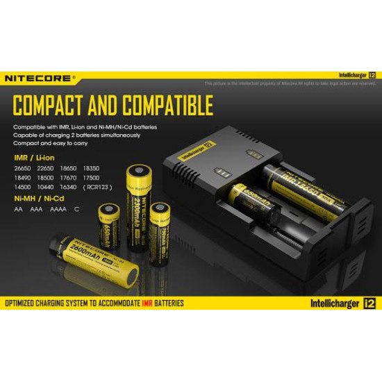 Universal Charger i2 LiIon & NIMH 18650; CR123; AA; AAA; C;D  NITECORE