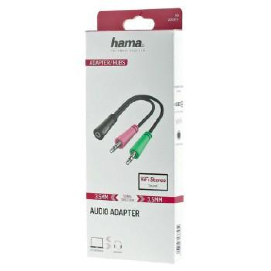 Hama Audio Adapter, 2 x 3-pin 3.5 mm Jack Plug - 4-pin 3.5 mm Jack Headset