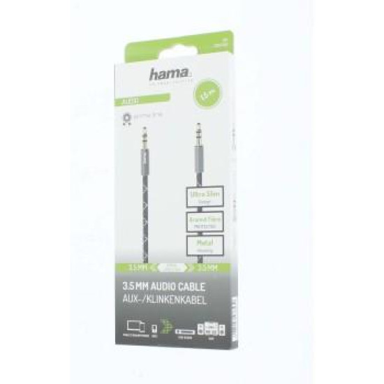 Hama Audio Cable, 3.5 mm Jack Plug - Plug, Stereo, Metal, Gold-Plated, 0.75 m