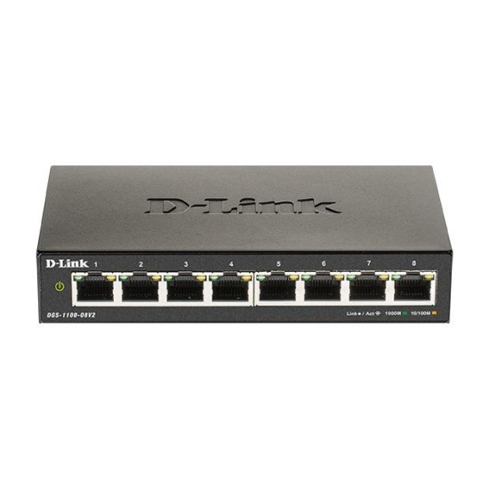 Суич D-Link DGS-1100-08V2, 8 портов 10/100/1000 Gigabit Smart Switch, управляем