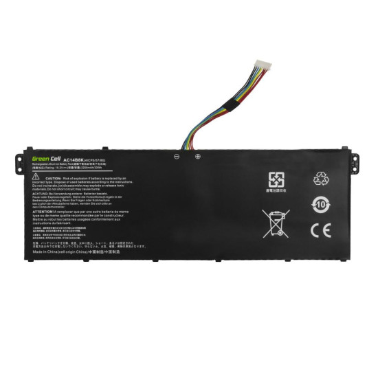 Laptop Battery GREEN CELL, ACER AC14B3K AC14B8K Aspire 5 A515 A517 R15 R5-571T LiIPo 15,2V 2100mAh