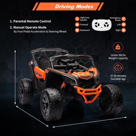 Акумулаторен джип Can-Am Maverick 4x4 UTV 24v с двойна кожена седалка и меки гуми 2024