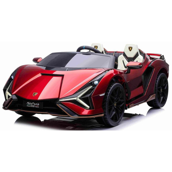 Акумулаторна двуместна кола Lamborghini Sian 24V с отварящи се врати меки гуми 4x4 Акумулаторна двуместна кола Lamborghini Sian 24V с отварящи се врати меки гуми 4x4