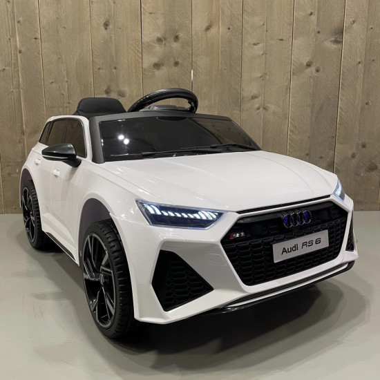 Акумулаторен джип Audi RS 6 4X4 12V с дистанционно управление меки гуми и кожена седалка