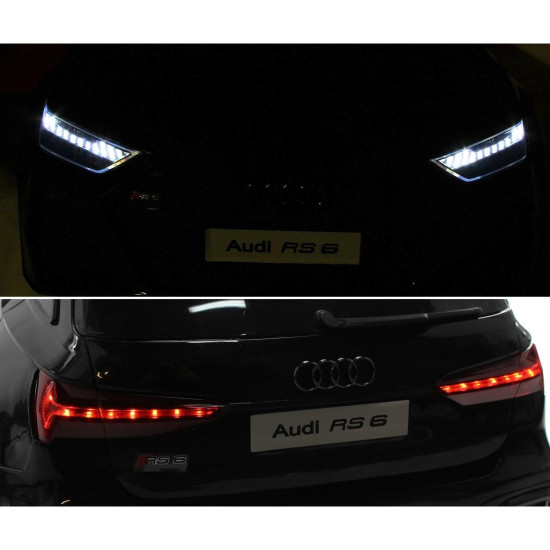 Акумулаторен джип Audi RS 6 4X4 12V с дистанционно управление меки гуми и кожена седалка