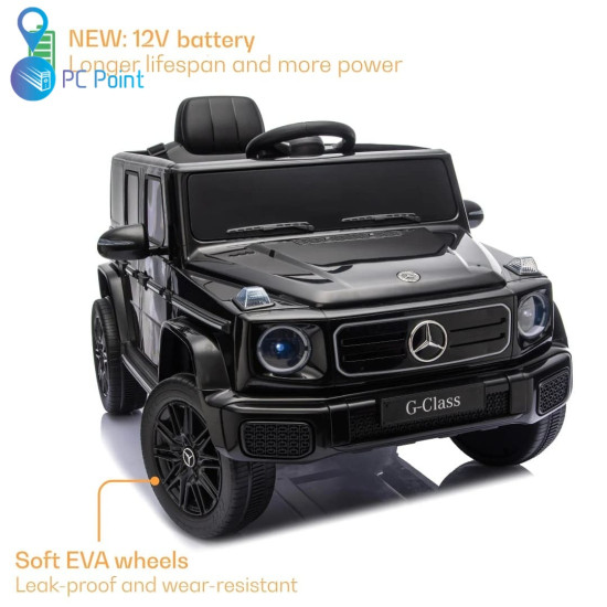 Лицензиран Акумулаторен джип Mercedes G 580 AMG Premium 12V/7Ah,70W ,MP3 плейър, Кожена седалка, EVA меки гуми, Металик боя 2026 г.