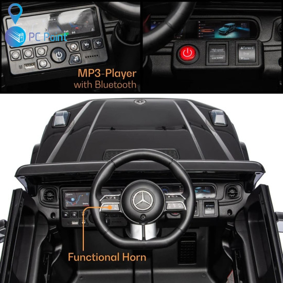 Лицензиран Акумулаторен джип Mercedes G 580 AMG Premium 12V/7Ah,70W ,MP3 плейър, Кожена седалка, EVA меки гуми, Металик боя 2026 г.