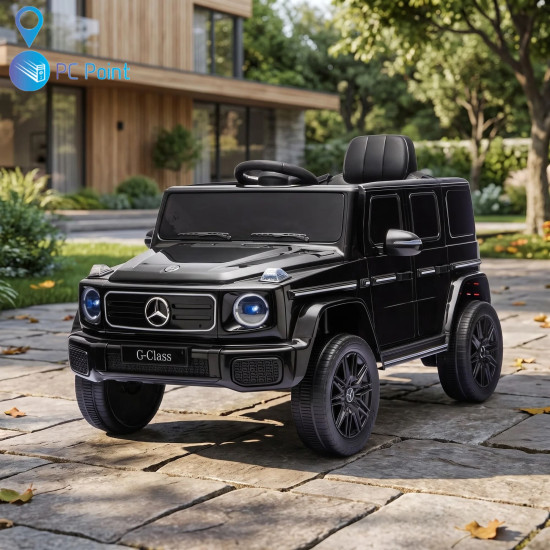 Лицензиран Акумулаторен джип Mercedes G 580 AMG Premium 12V/7Ah,70W ,MP3 плейър, Кожена седалка, EVA меки гуми, Металик боя 2026 г.