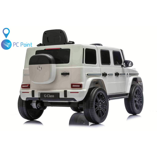 Лицензиран Акумулаторен джип Mercedes G 580 AMG Premium 12V/7Ah,70W ,MP3 плейър, Кожена седалка, EVA меки гуми, Металик боя 2026 г.