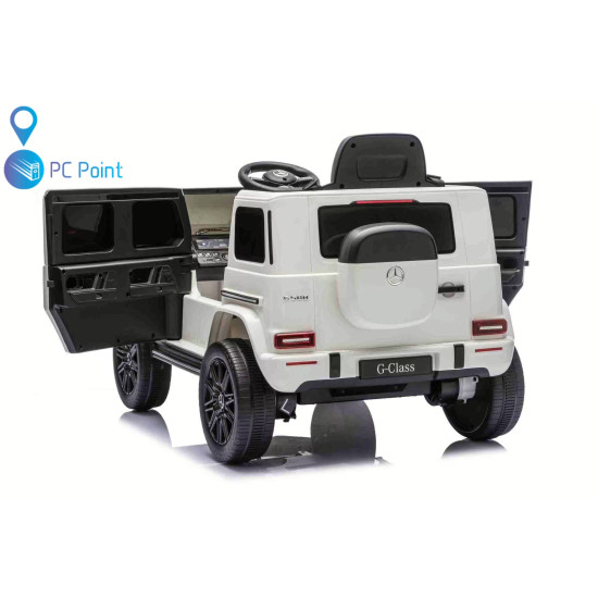 Лицензиран Акумулаторен джип Mercedes G 580 AMG Premium 12V/7Ah,70W ,MP3 плейър, Кожена седалка, EVA меки гуми, Металик боя 2026 г.