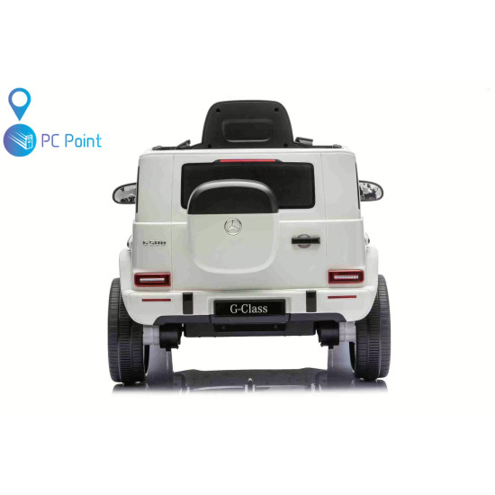 Лицензиран Акумулаторен джип Mercedes G 580 AMG Premium 12V/7Ah,70W ,MP3 плейър, Кожена седалка, EVA меки гуми, Металик боя 2026 г.