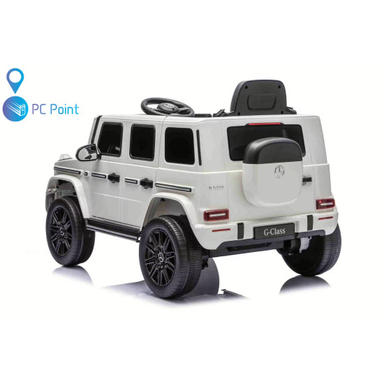 Лицензиран Акумулаторен джип Mercedes G 580 AMG Premium 12V/7Ah,70W ,MP3 плейър, Кожена седалка, EVA меки гуми, Металик боя 2026 г.