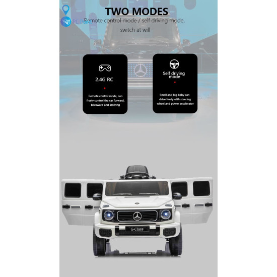 Лицензиран Акумулаторен джип Mercedes G 580 AMG Premium 12V/7Ah,70W ,MP3 плейър, Кожена седалка, EVA меки гуми, Металик боя 2026 г.