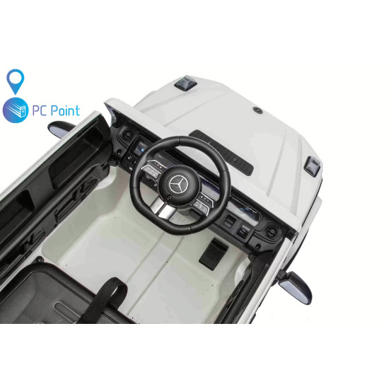 Лицензиран Акумулаторен джип Mercedes G 580 AMG Premium 12V/7Ah,70W ,MP3 плейър, Кожена седалка, EVA меки гуми, Металик боя 2026 г.