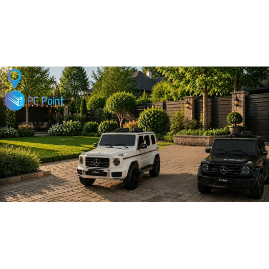 Лицензиран Акумулаторен джип Mercedes G 580 AMG Premium 12V/7Ah,70W ,MP3 плейър, Кожена седалка, EVA меки гуми, Металик боя 2026 г.