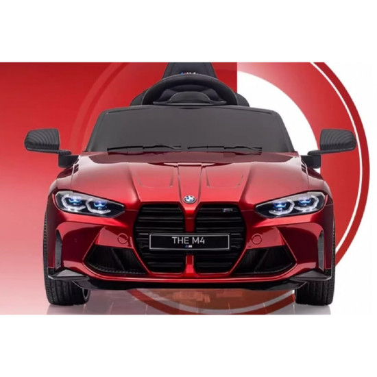 Акумулаторна кола BMW M4 12V с дистанционно управление меки гуми и кожена седалка 2024