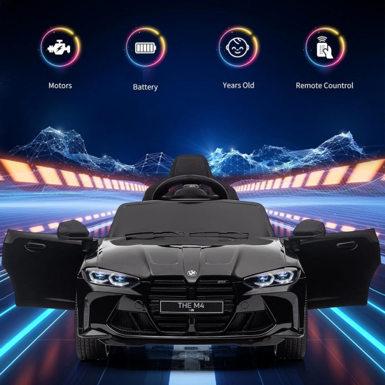 Акумулаторна кола BMW M4 12V с дистанционно управление меки гуми и кожена седалка 2024