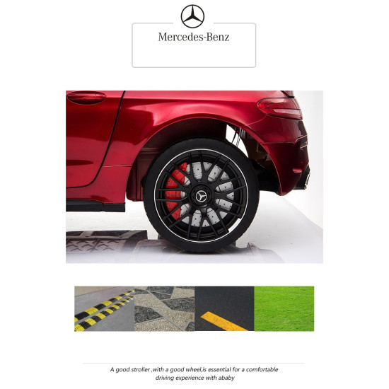 Акумулаторна кола Mercedes Benz C63 AMG 12V с меки гуми, отварящи се врати и кожена седалка Акумулаторна кола Mercedes Benz C63 AMG 12V с меки гуми, отварящи се врати и кожена седалка