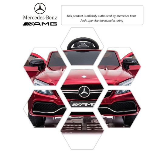 Акумулаторна кола Mercedes Benz C63 AMG 12V с меки гуми, отварящи се врати и кожена седалка Акумулаторна кола Mercedes Benz C63 AMG 12V с меки гуми, отварящи се врати и кожена седалка