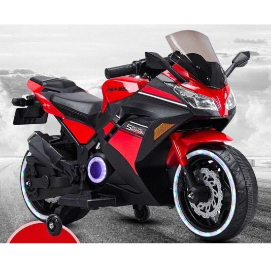 Акумулаторен мотор Kawasaki Ninja с меки гуми и кожена седалка 12V Акумулаторен мотор Kawasaki Ninja с меки гуми и кожена седалка 12V