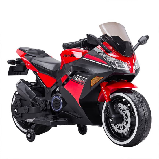 Акумулаторен мотор Kawasaki Ninja с меки гуми и кожена седалка 12V Акумулаторен мотор Kawasaki Ninja с меки гуми и кожена седалка 12V