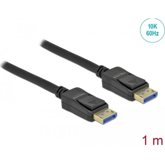Кабел Delock DisplayPort 2.0 мъжко - DisplayPort мъжко, 1.0м, 10K, 54 Gb/s, Черен Кабел Delock DisplayPort 2.0 мъжко - DisplayPort мъжко, 1.0м, 10K, 54 Gb/s, Черен